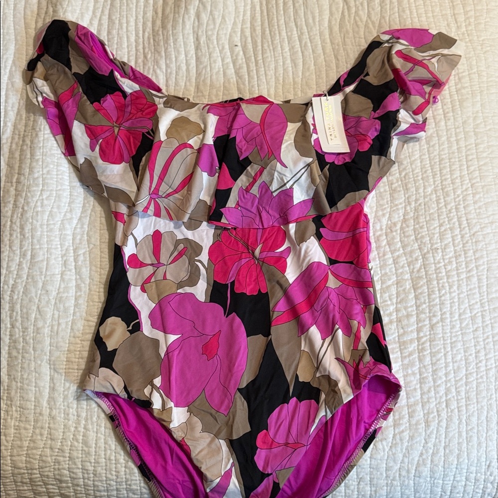 Trina Turk Pink and Black Floral Swimsuit